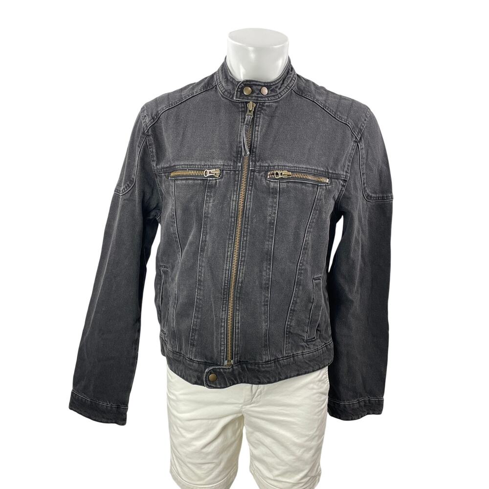 Asos Men's Black Washed Long Sleeve Full Zip Trucker Denim Jean Jacket Size L